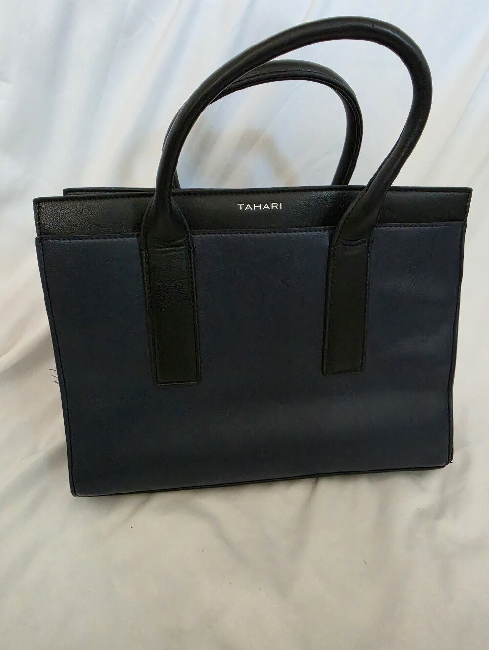 Tahari Navy & Black Satchel Tote NWOT with Crossbody Strap